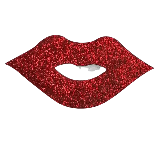 Opstrijkbare applicatie - rode glitter mond / lippen - 6 x 3 cm