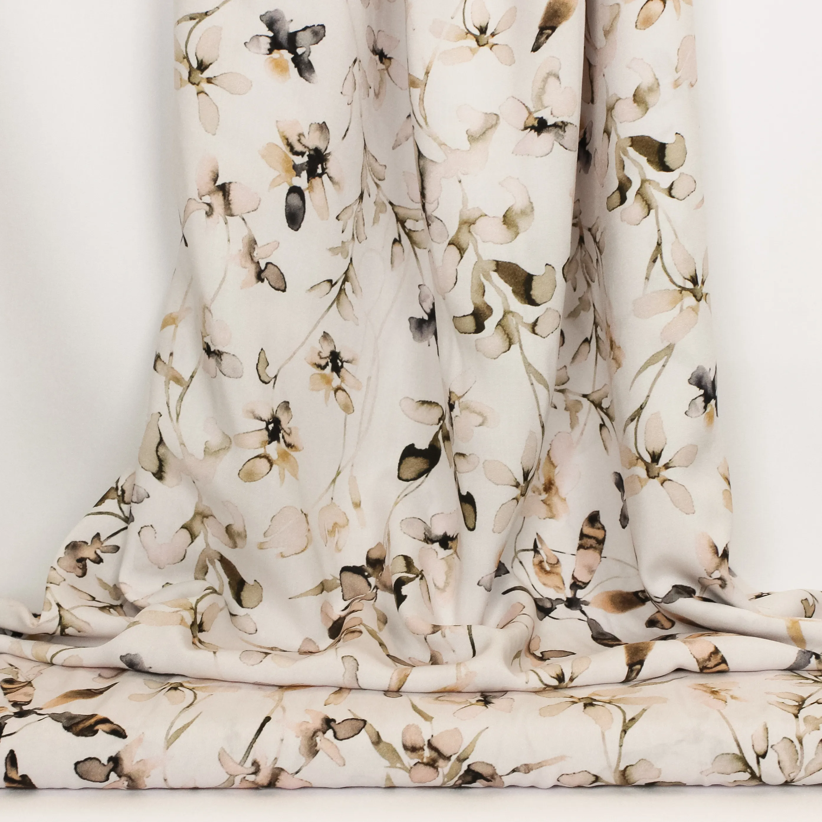 Viscose viscose met bruine bloemen in aquarel - Poppy
