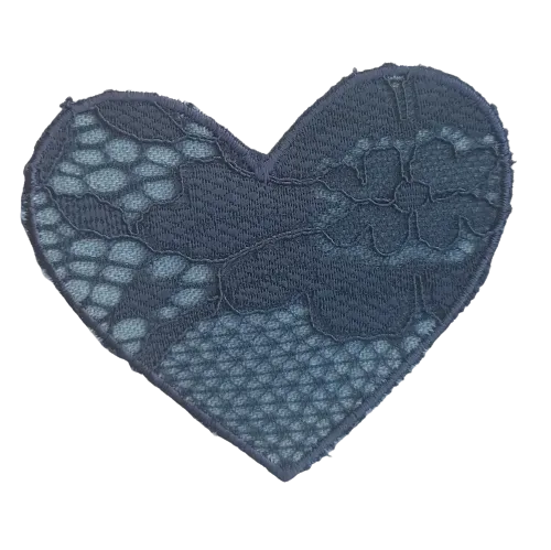 Opstrijkbare applicatie - hart met donkerblauwe kant - 7,5 x 6 cm
