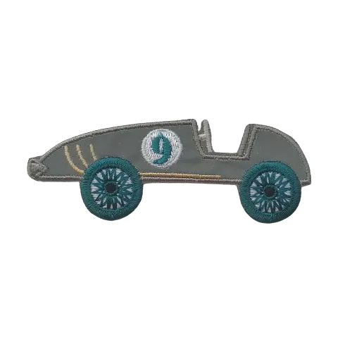 Opstrijkbare applicatie - grijze fluorescerende racewagen - 8,5 x 3 cm