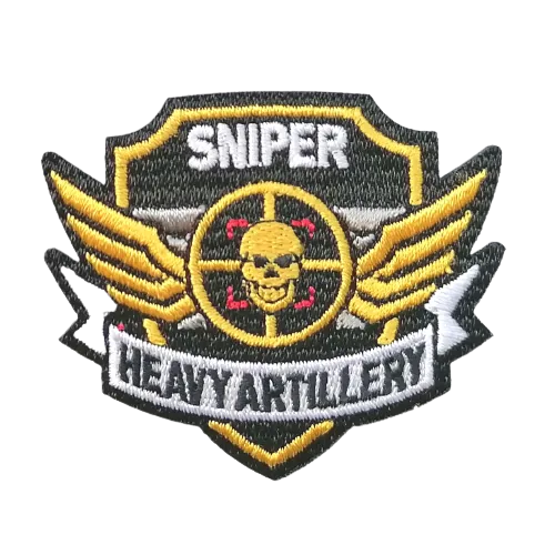 Applicatie - sniper heavy artillery, doodshoofd & wings - 6 x 5 cm