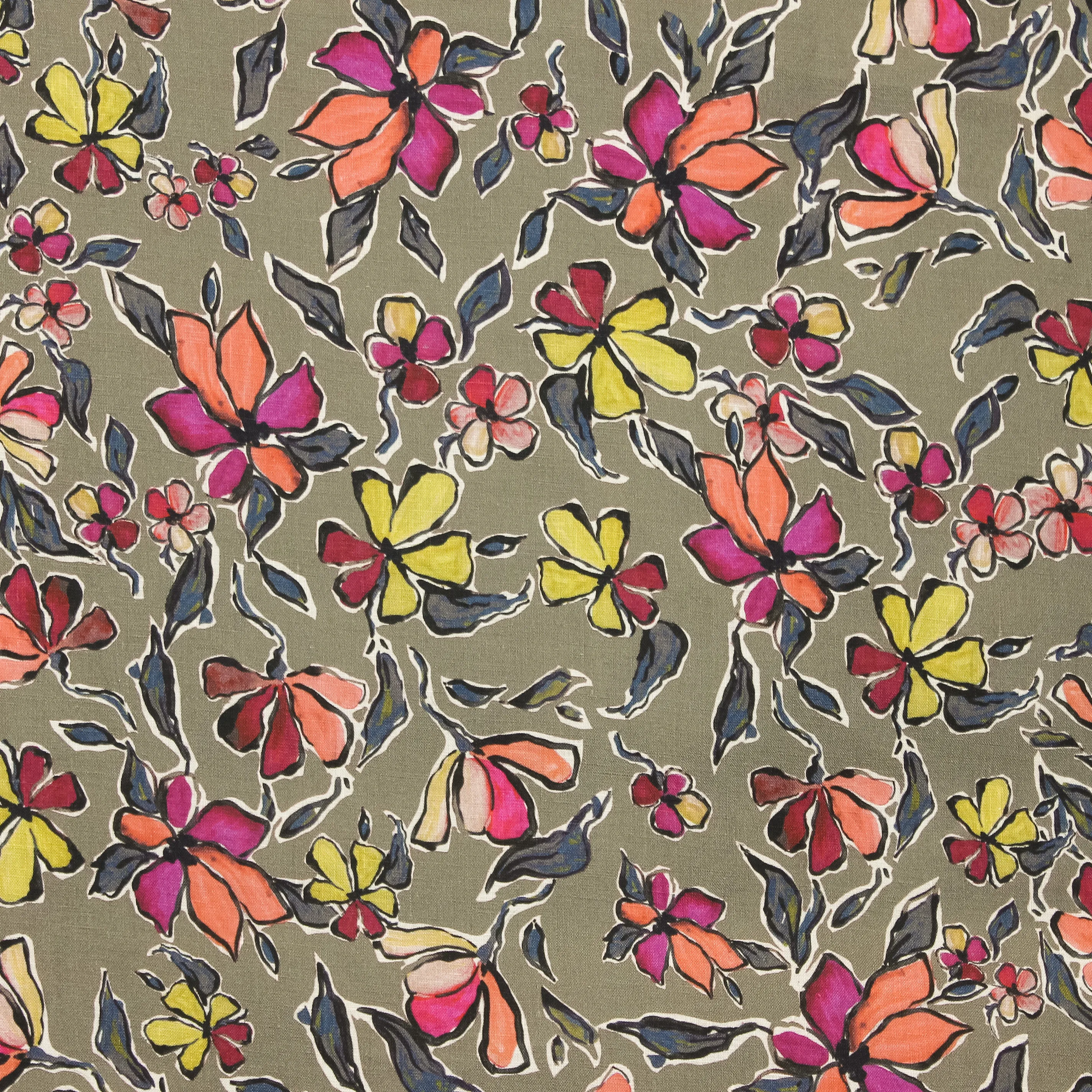 Linnen met bloemen - Taupe - Alta Moda