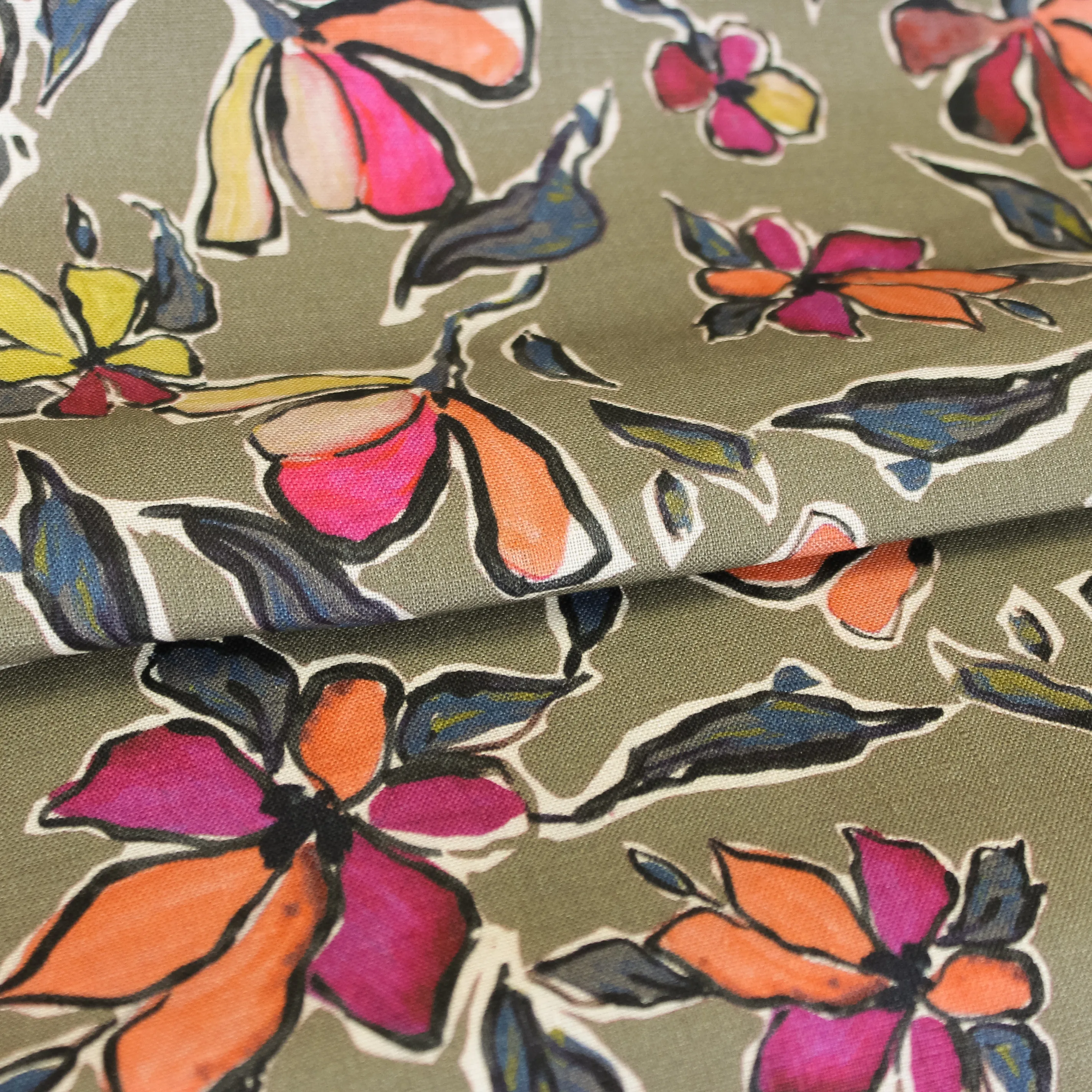 Linnen met bloemen - Taupe - Alta Moda