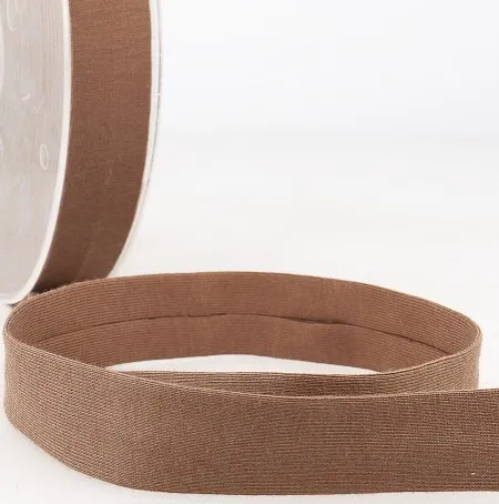 Biais - licht rekbare katoen 2 cm - taupe bruin