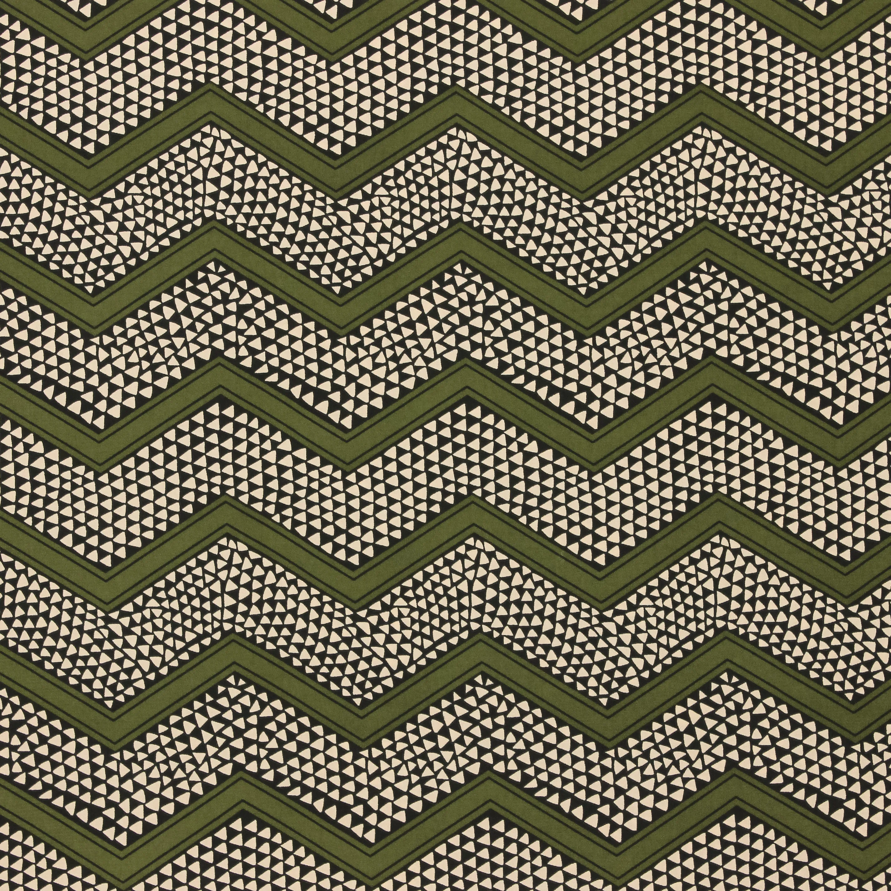 Zwart polyester met kaki zig zag