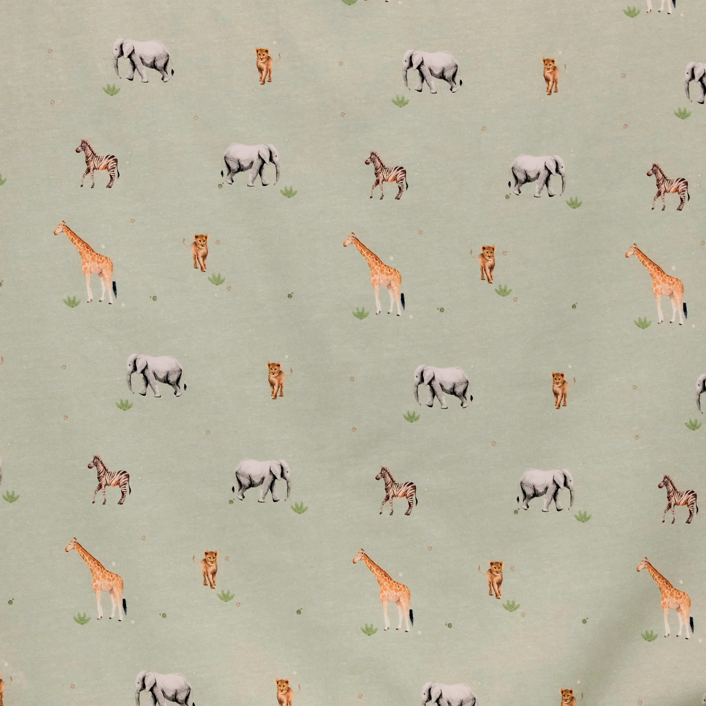 Tricot lichtgroen met exotische dieren