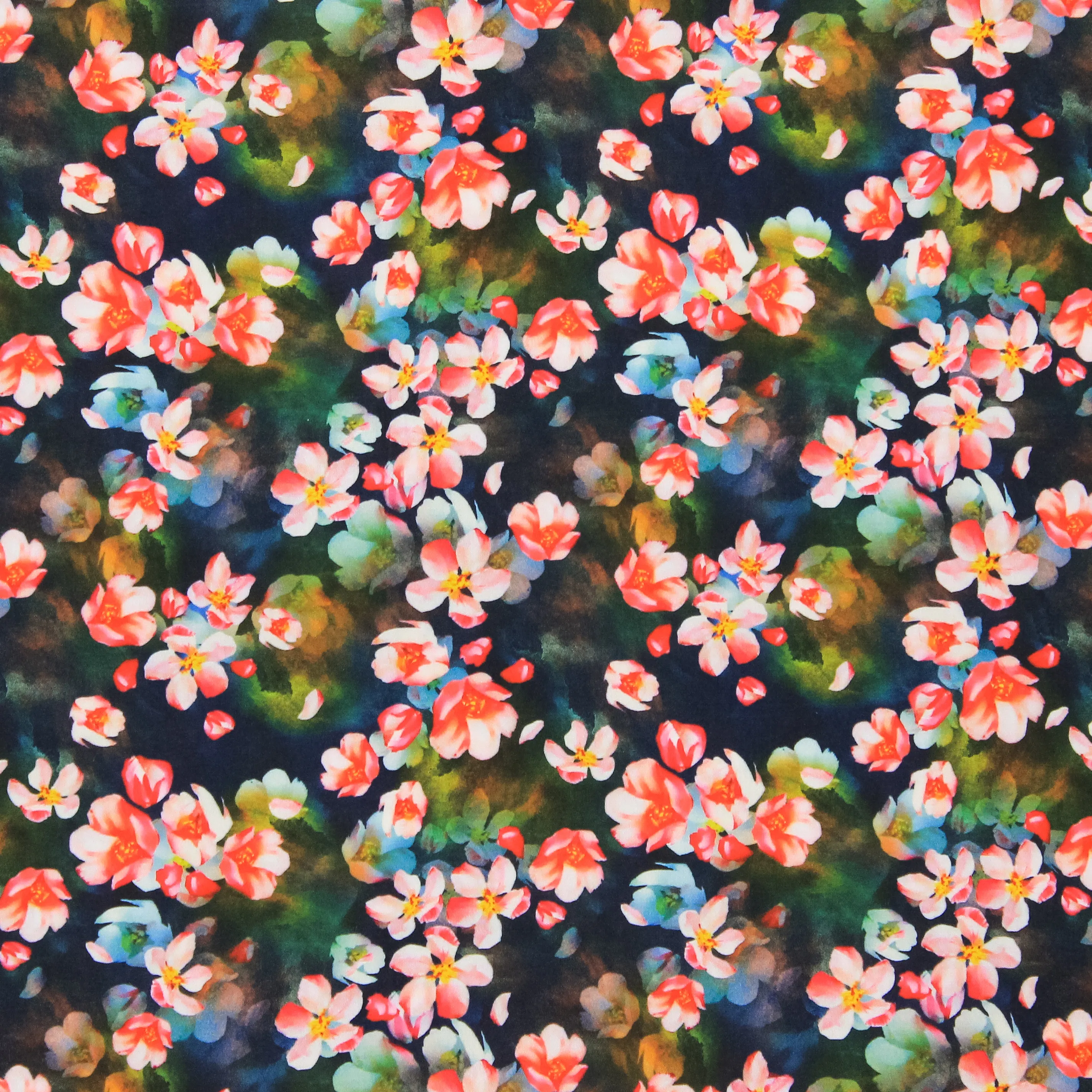 Viscose zwart met roze bloemen en vervaagde bloemen