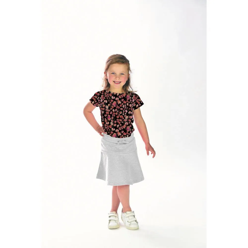 Zwarte french terry met rode bloemen, gebrushte achterkant - Poppy