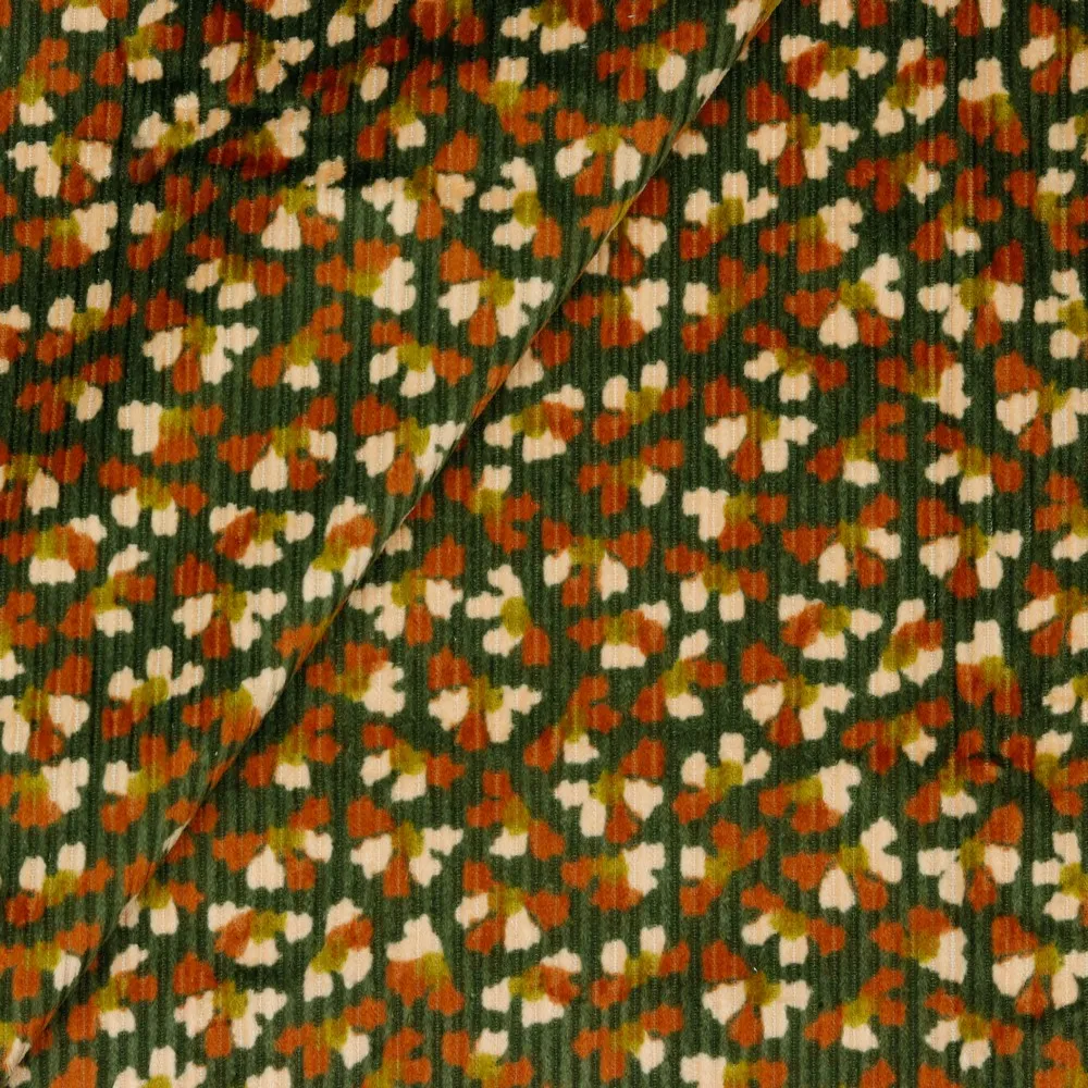 Groene ribfluweel met bloemen - Poppy