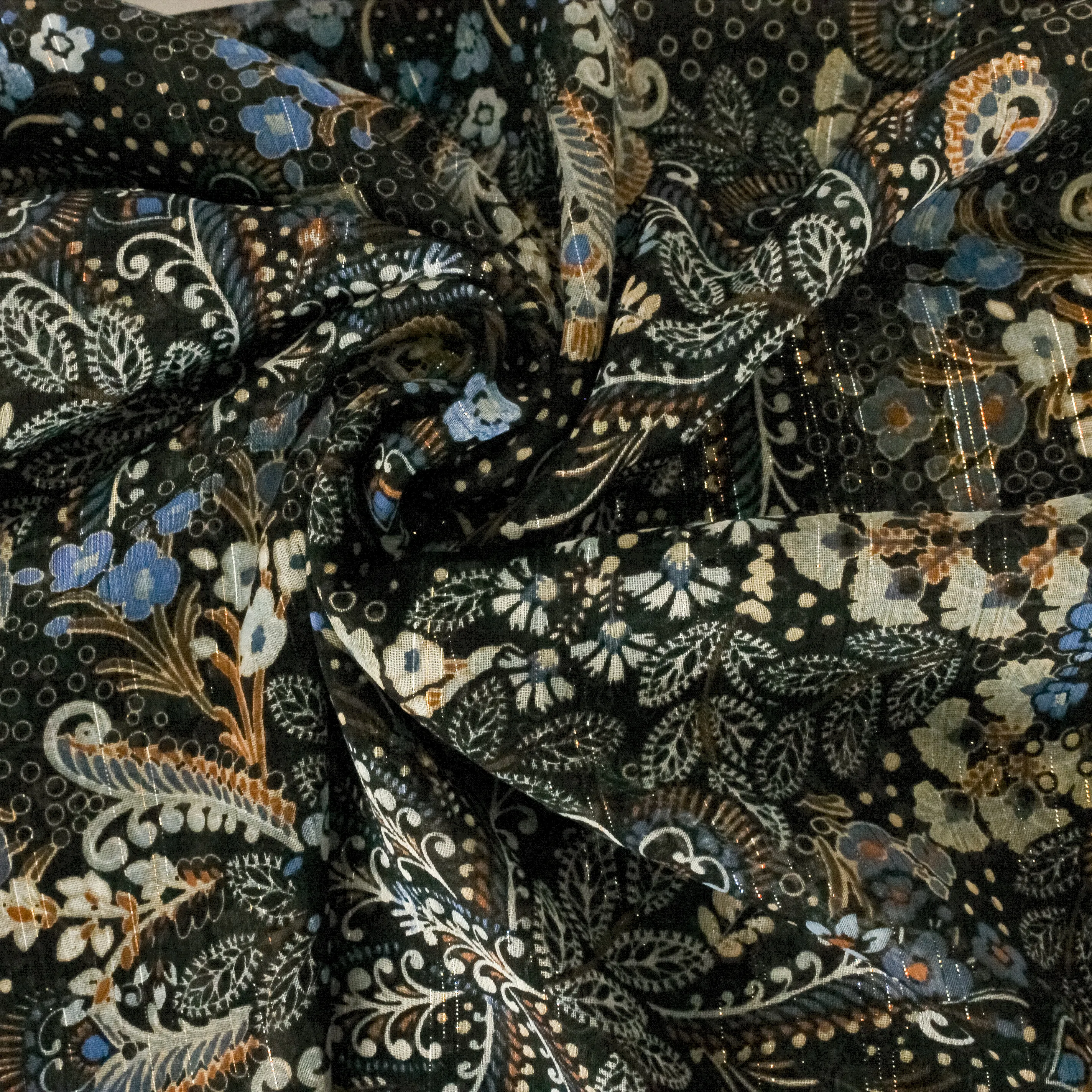 Polyester zwart met bloemenpatroon