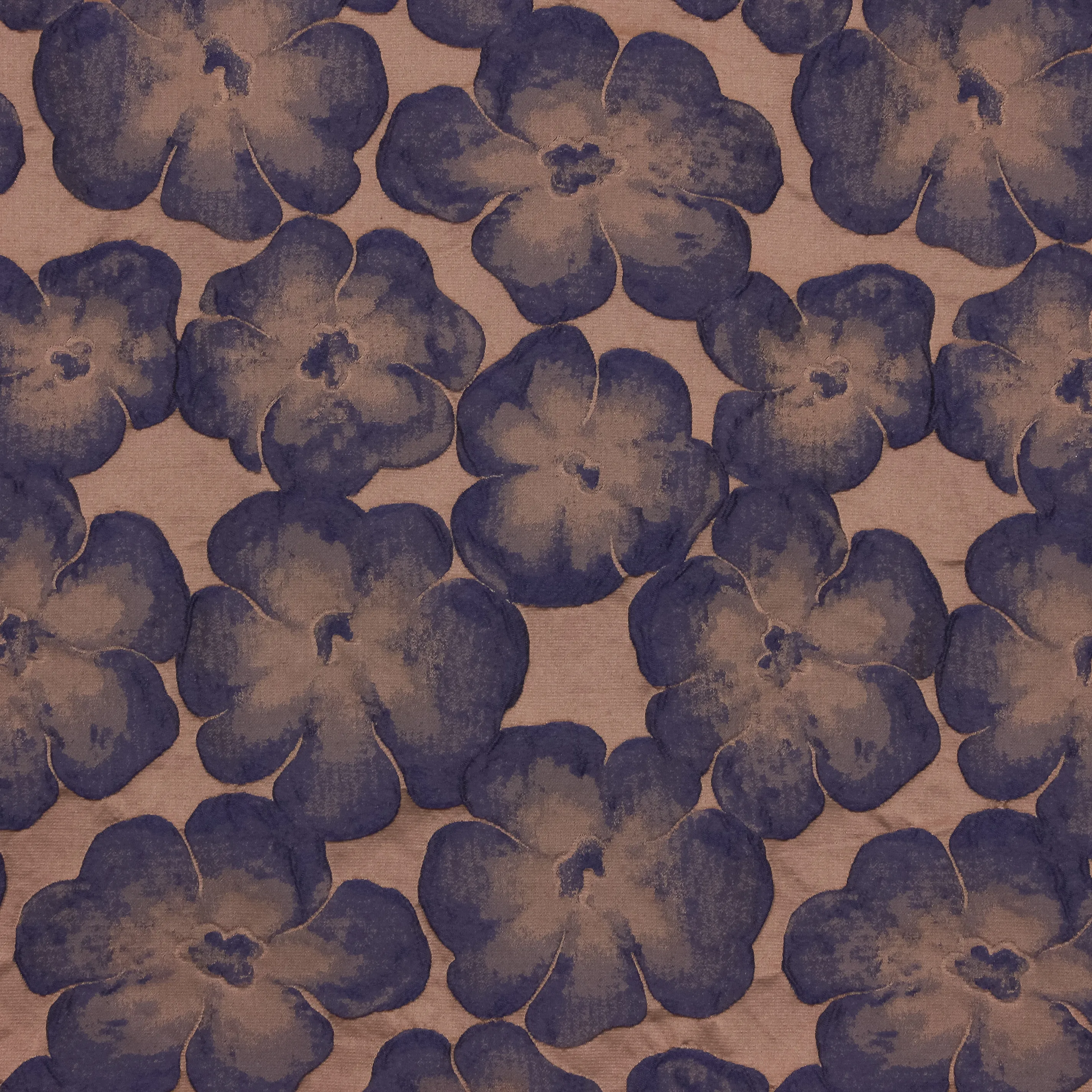 Jacquard bruin met blauwe bloemen