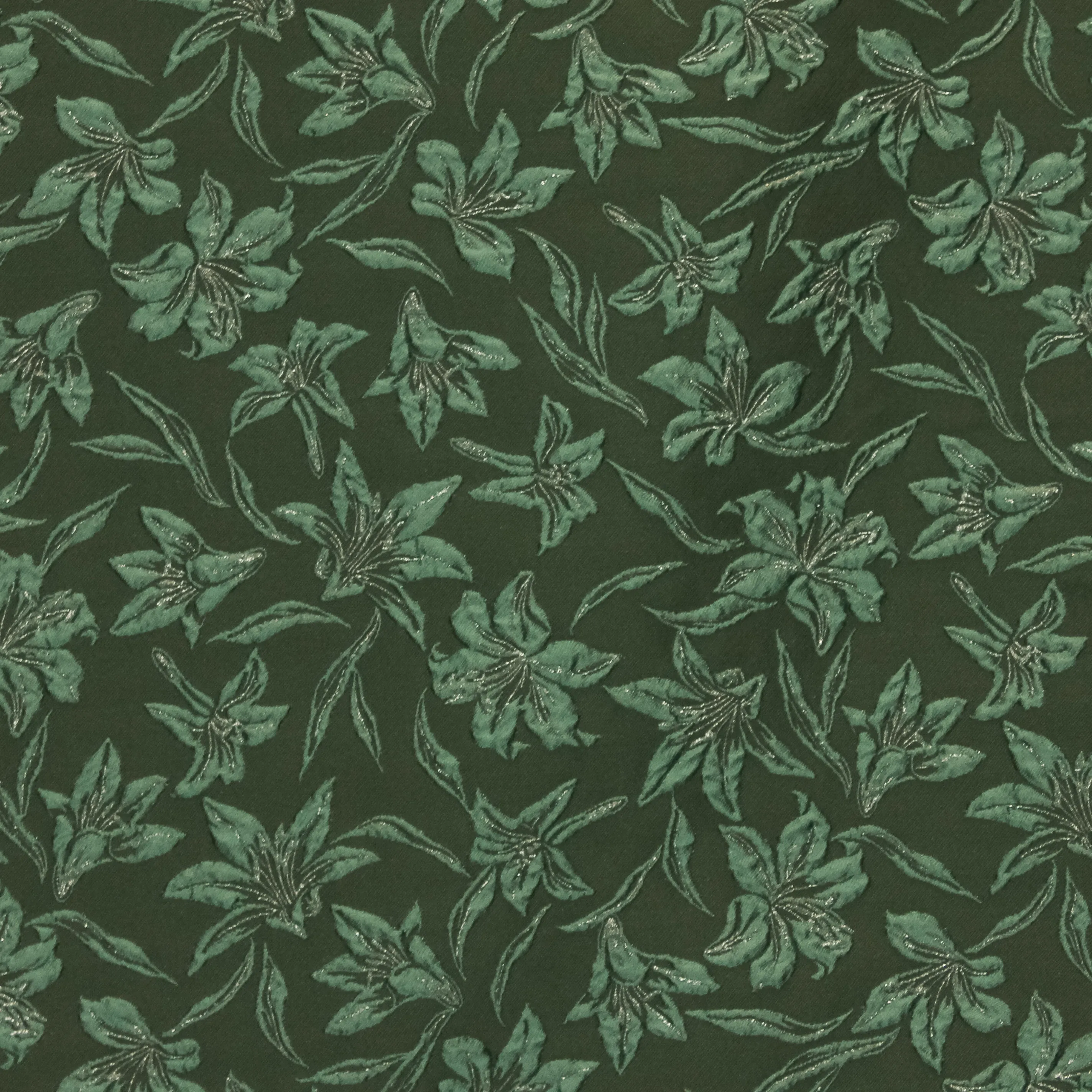 Jacquard groen met bloemen en lurex draad