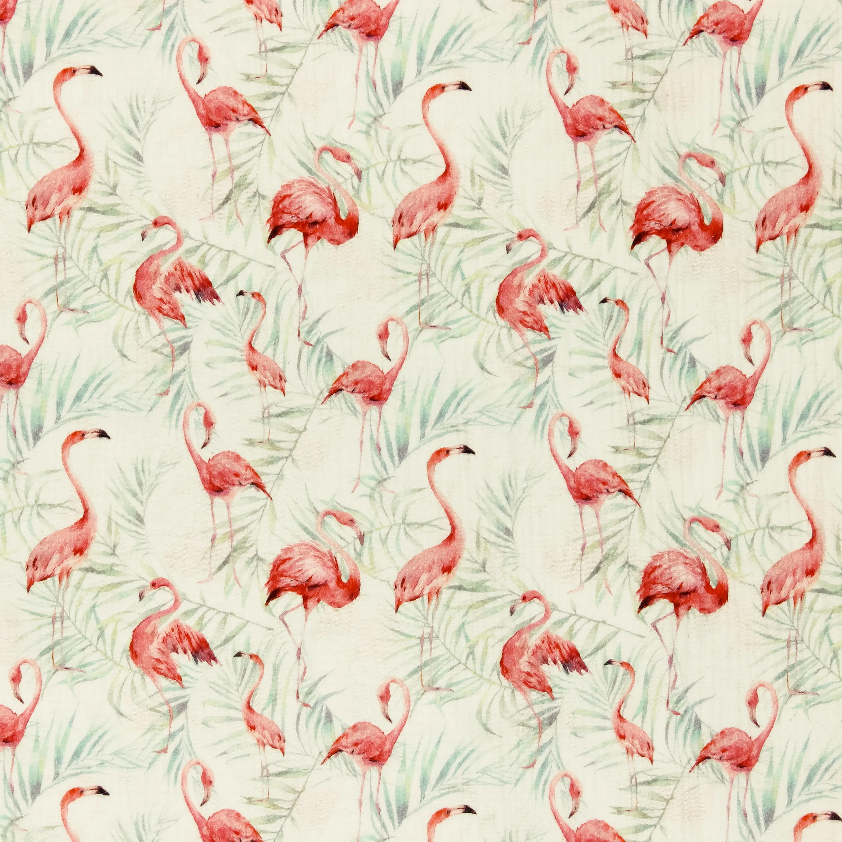 Tetra katoen wit met flamingo's
