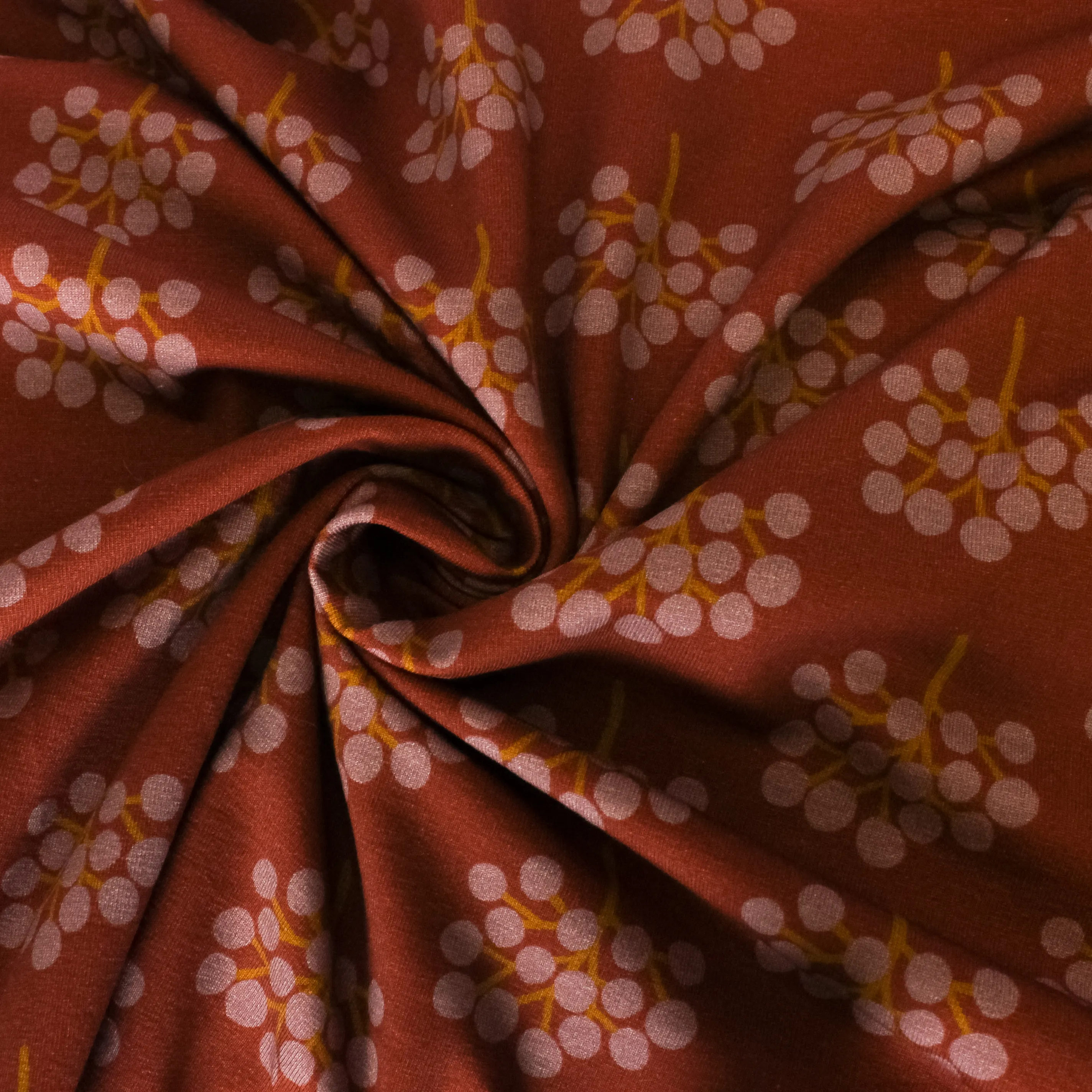 Tricot bruin met abstracte bomen