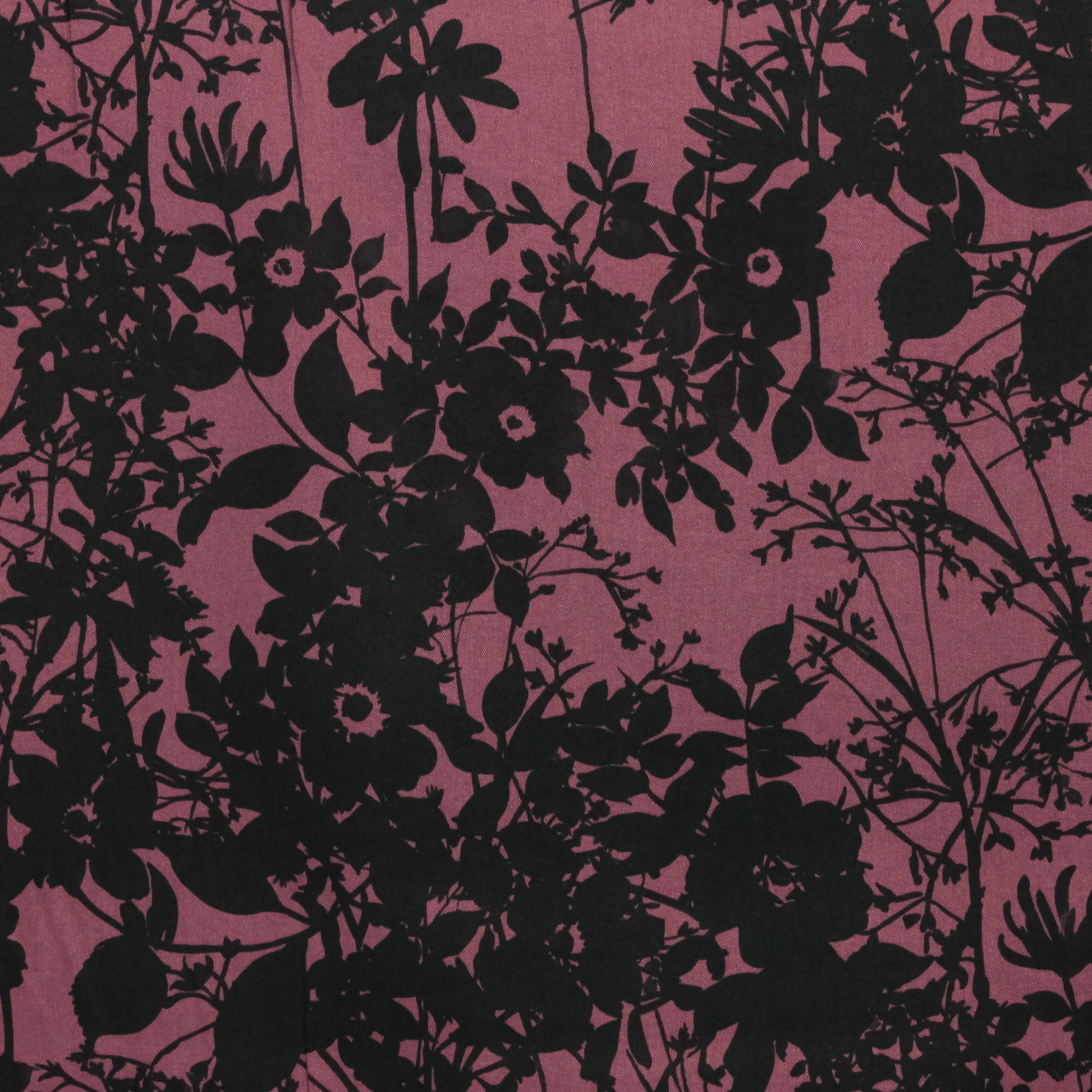 Tencel aubergine met zwarte takken en bloemen - Stitched by You