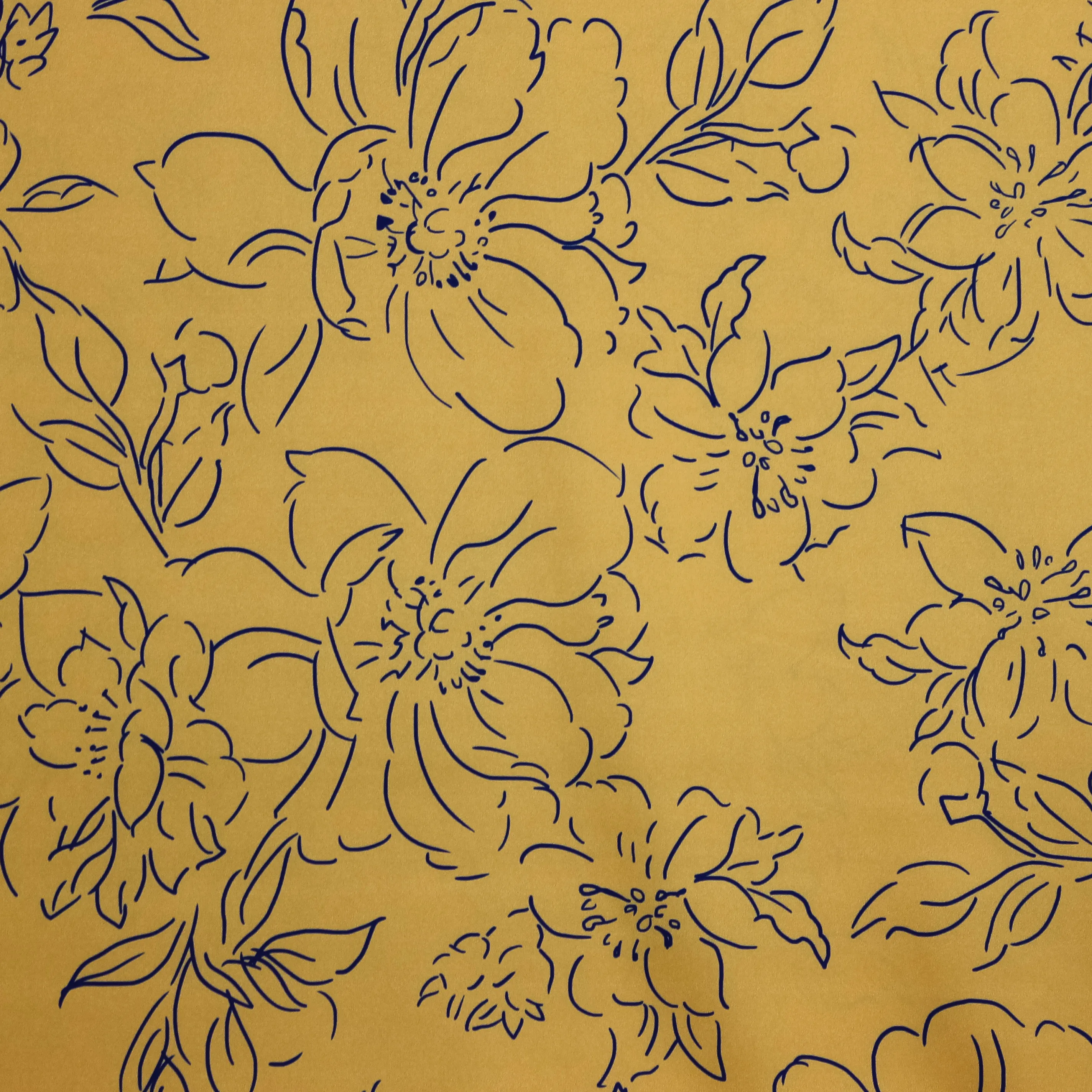Polyester stretch camel met blauwe bloemen - Burda