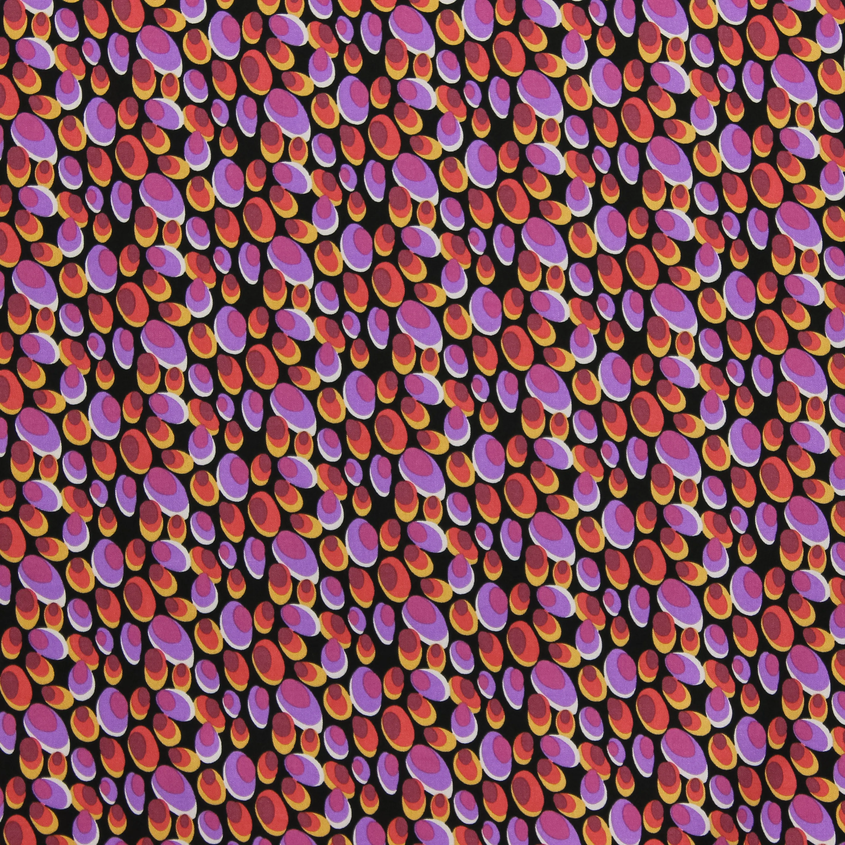 Viscose stretch zwart met mauve ovalen