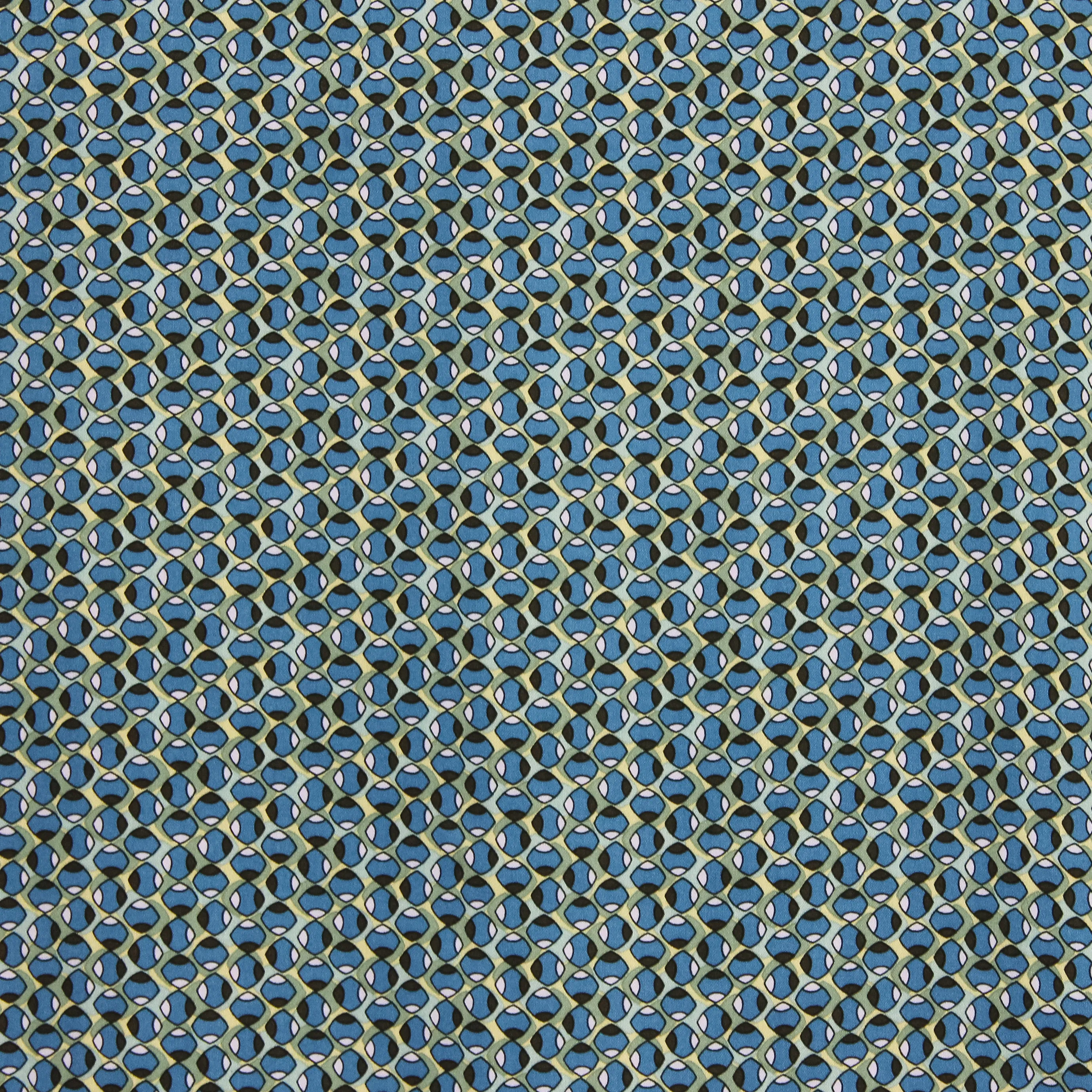 Viscose twill groen met blauwe ovalen