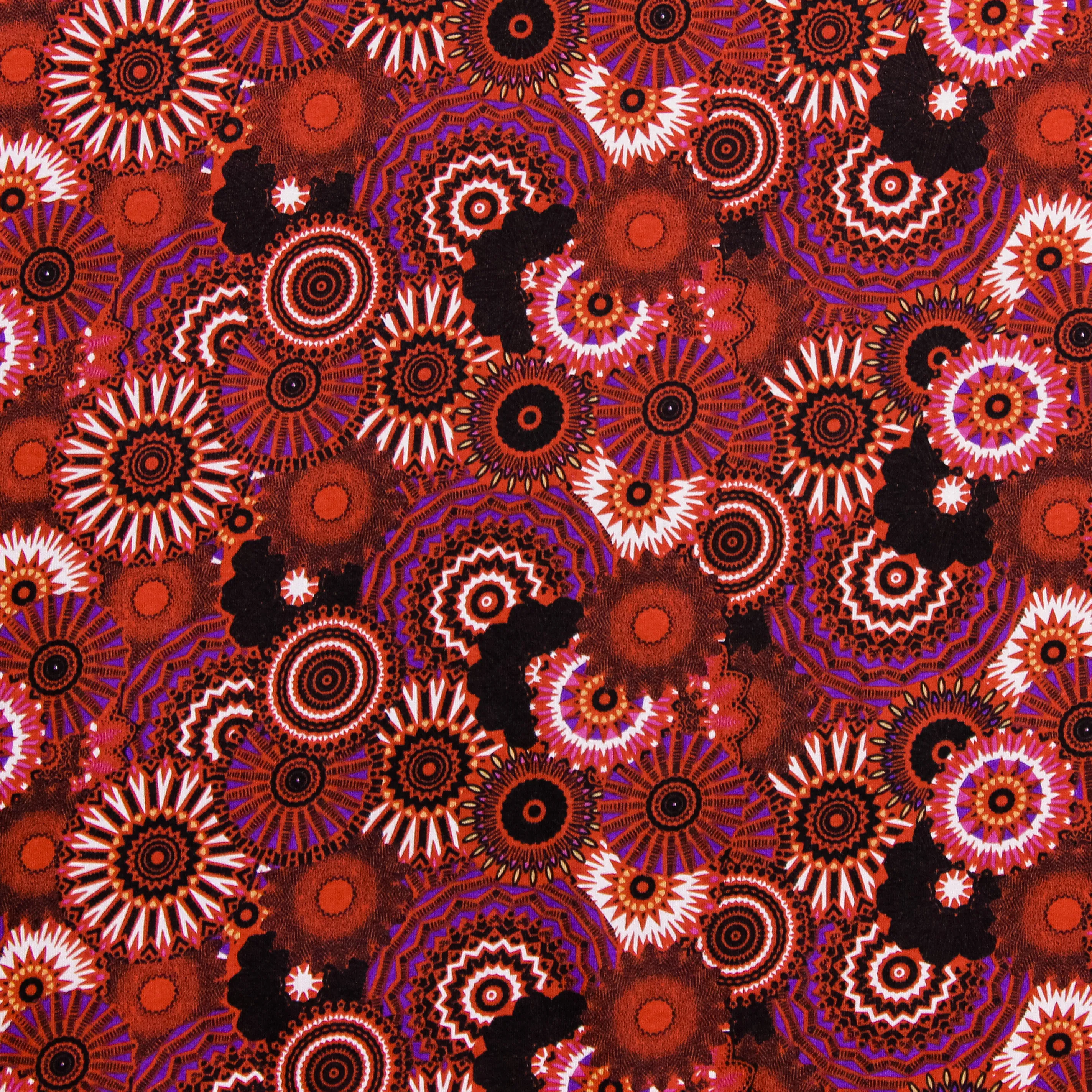 Viscose tricot donkerrood met bloempatroon