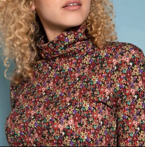 Geribde rekbare viscose met multicolor bloemetjes - La Maison Victor