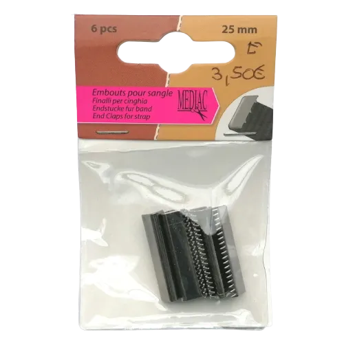 Eindstuk voor tassenband gunmetal - 6 stuks - 25 mm (platte nietjes)
