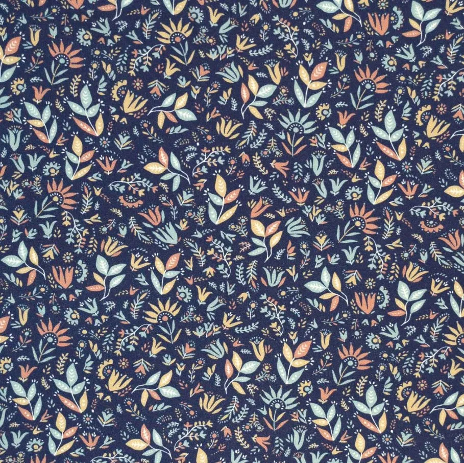 Ecoviscose blauw met bloemen - Katia Fabrics