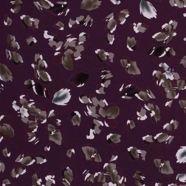 Viscose tricot bordeaux met bladeren