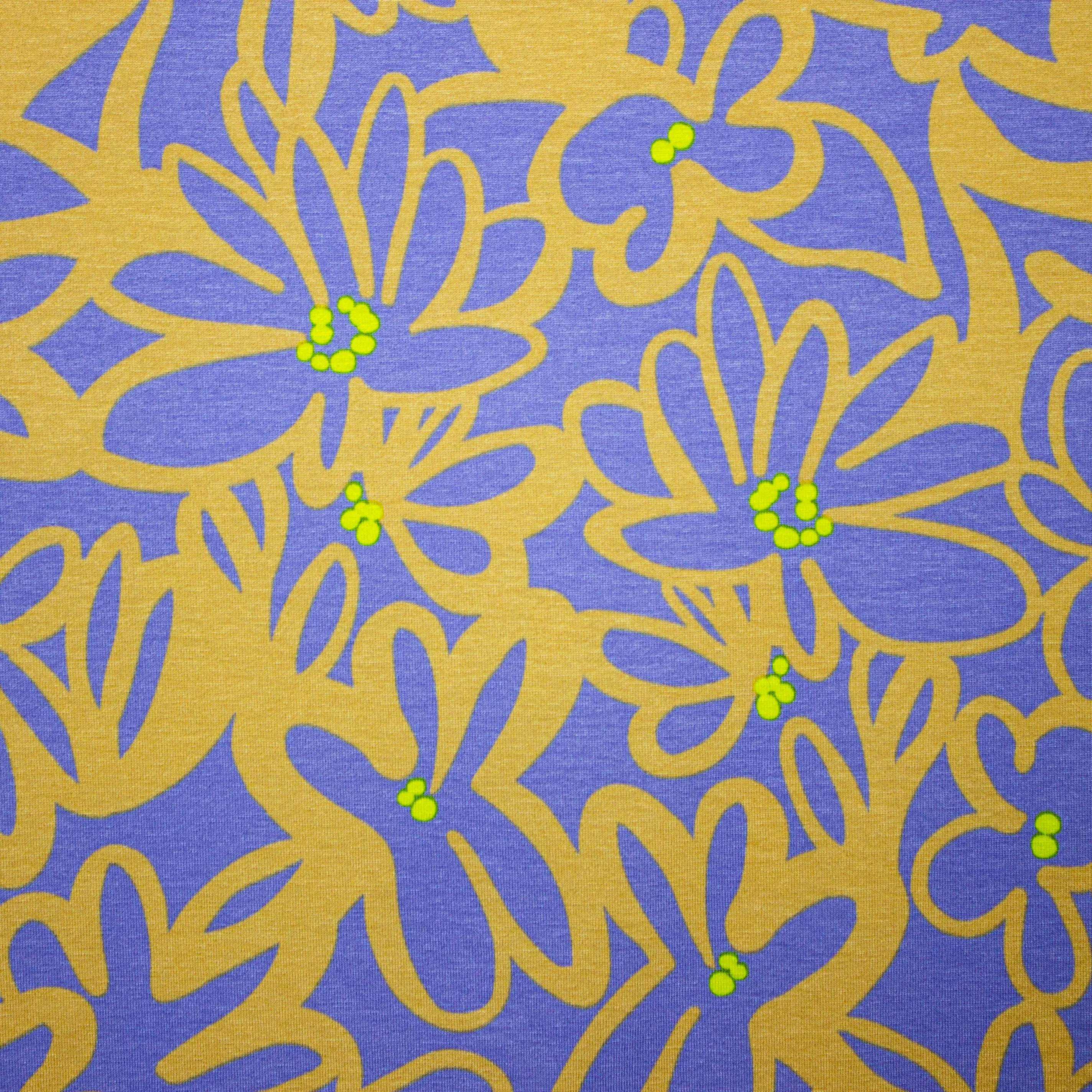 Viscose tricot lila met bruine bloemen - Katia Fabrics