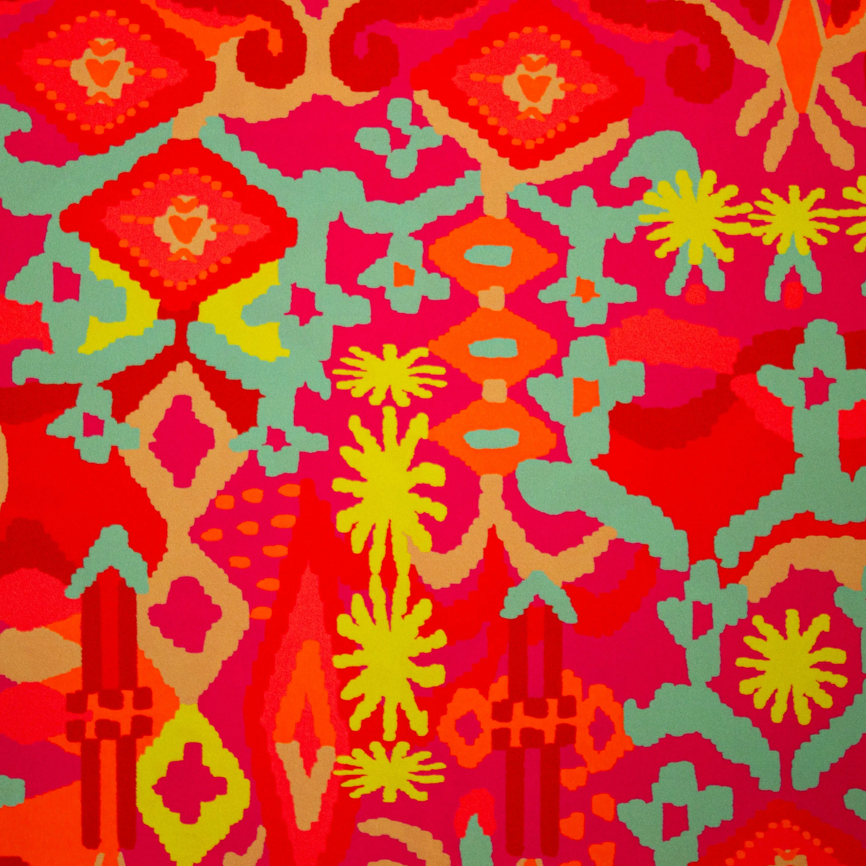 Polyamide tricot fushia met kleurrijk patroon - Katria - Katia Fabrics