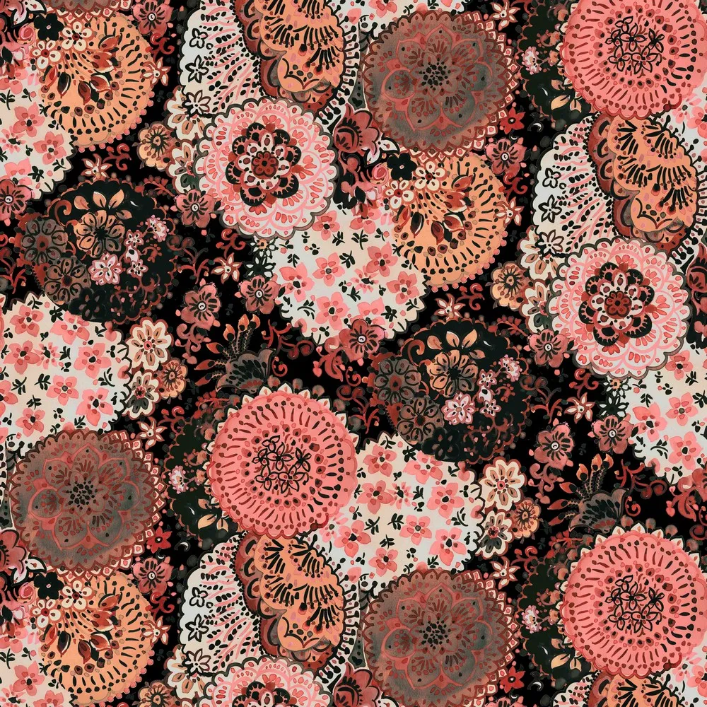 Poplin katoen roos met bloemenpatroon - Poppy