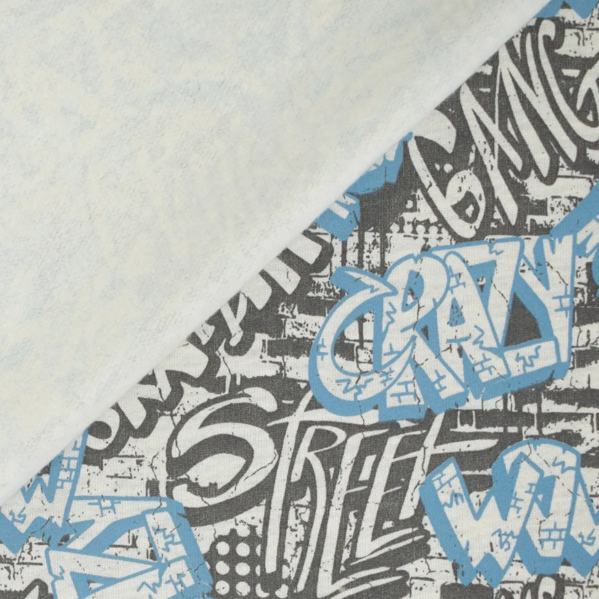 Sweaterstof blauw met grafitti - Poppy