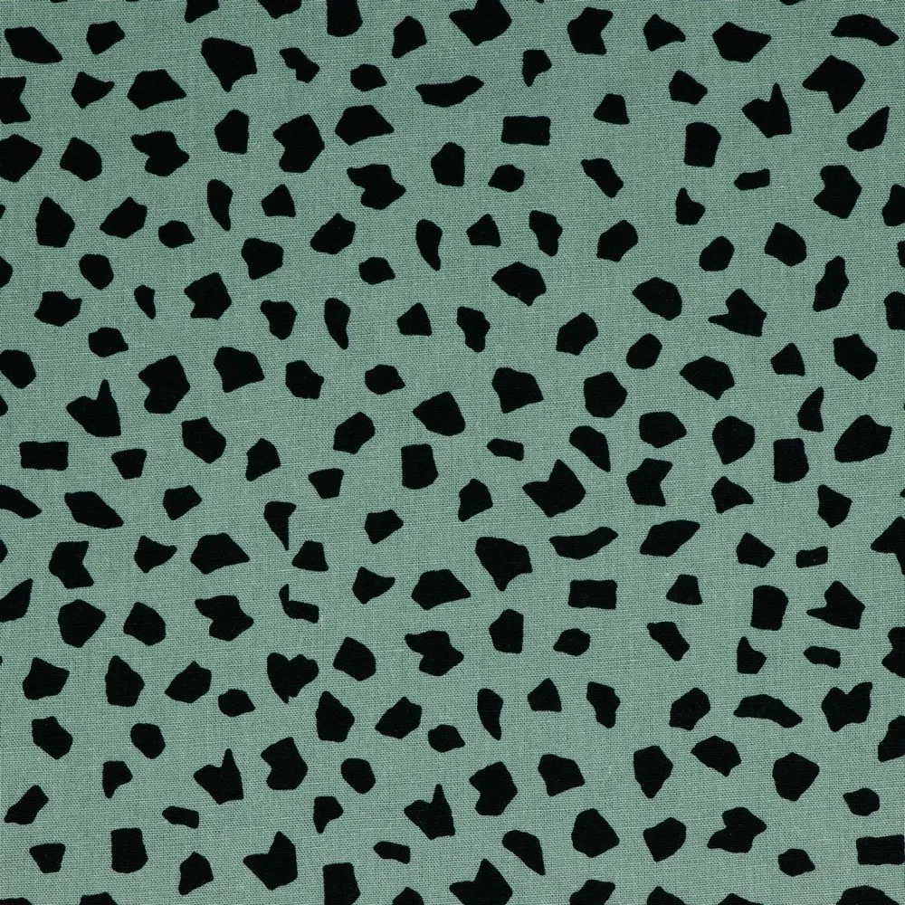 Linnen viscose turquoise met zwarte vlekken - Poppy