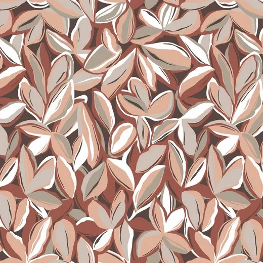 Linnen rood met roze en beige bladeren - Poppy