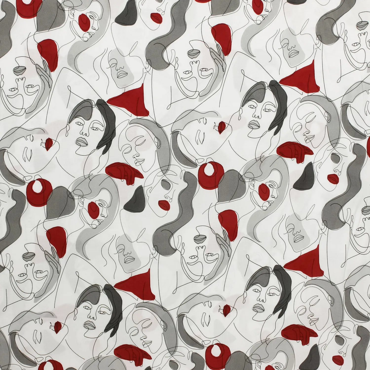 Viscose wit met abstracte gezichten