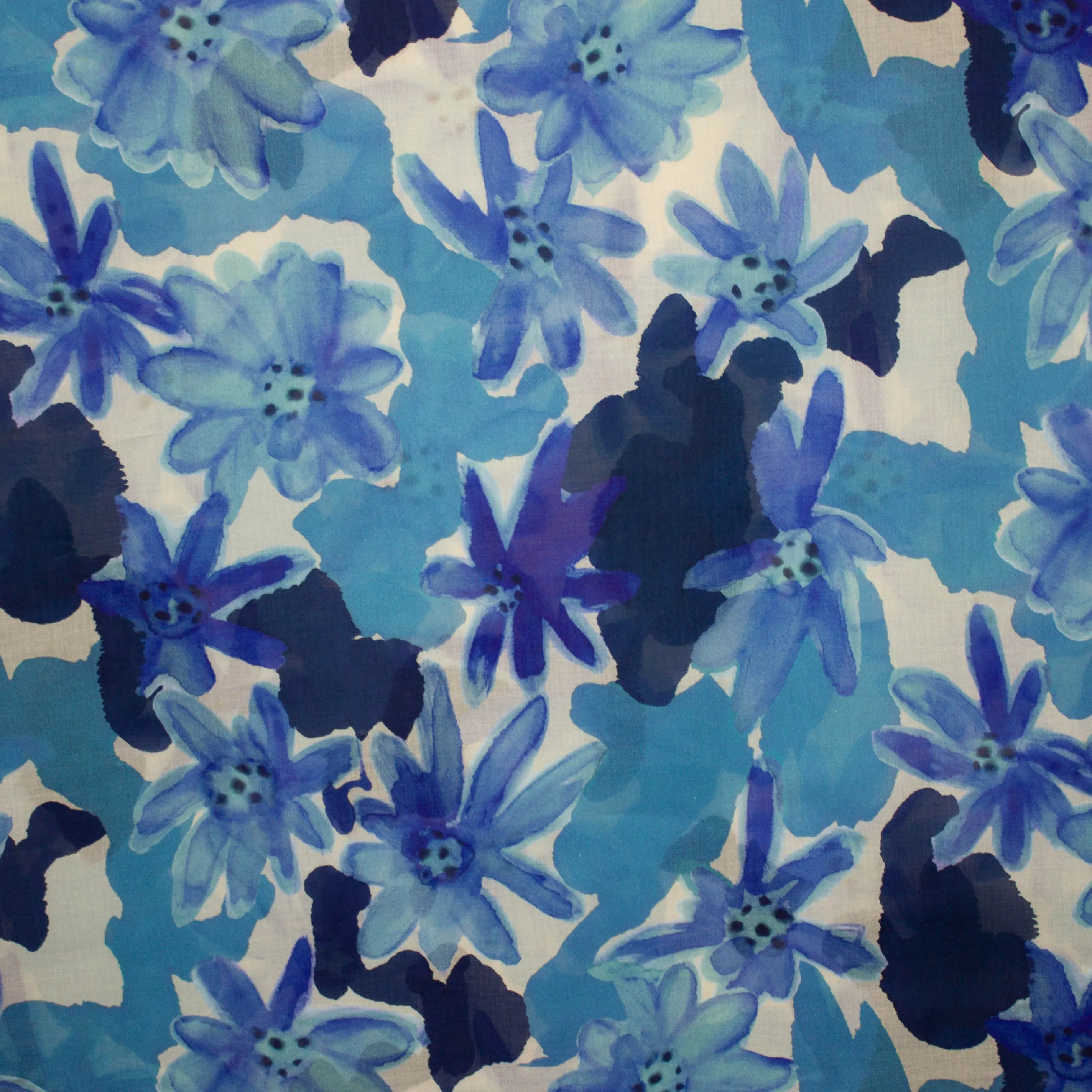 Katoen doorschijnend met blauwe bloemen - A La Ville