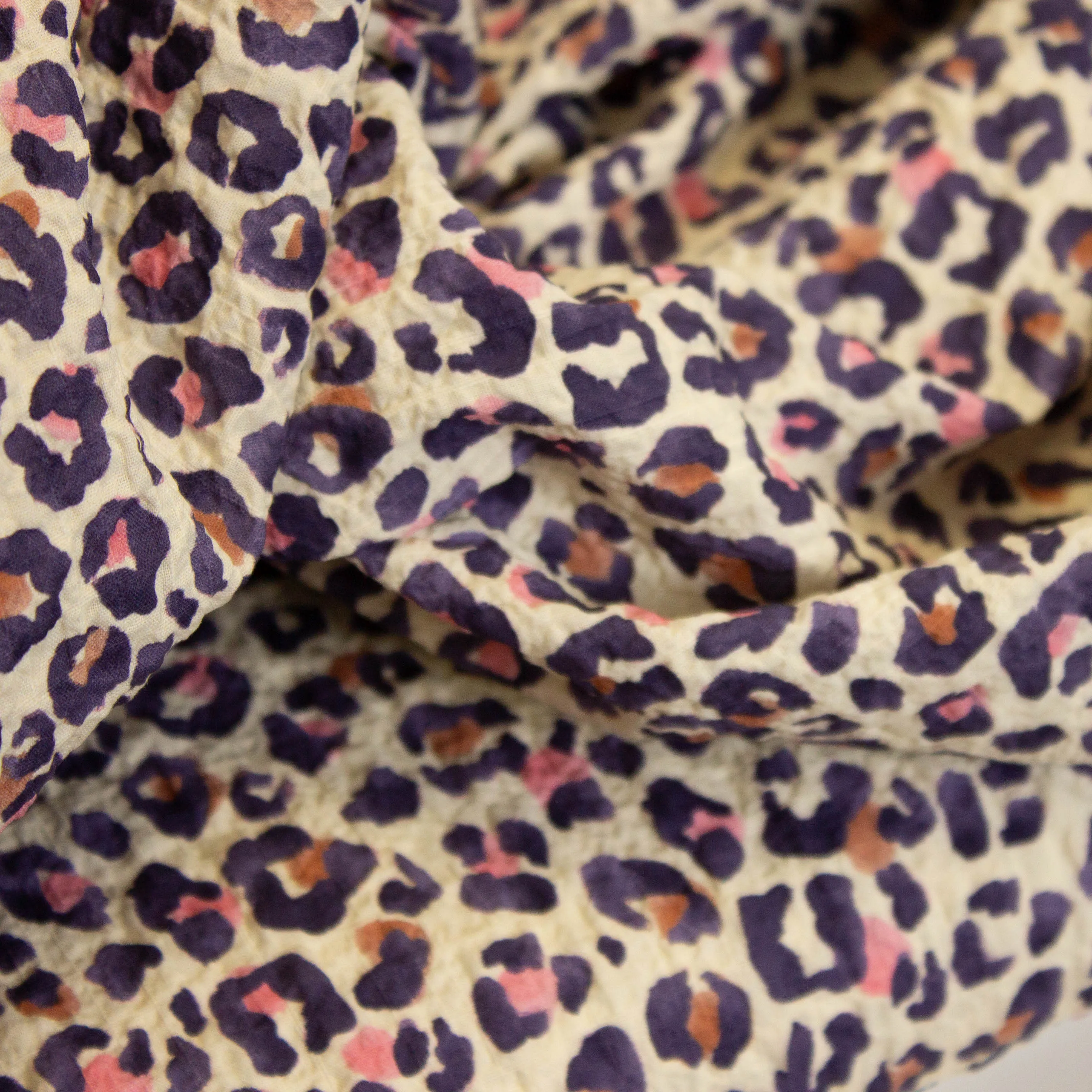 Seersucker creme met luipaardprint - A La Ville
