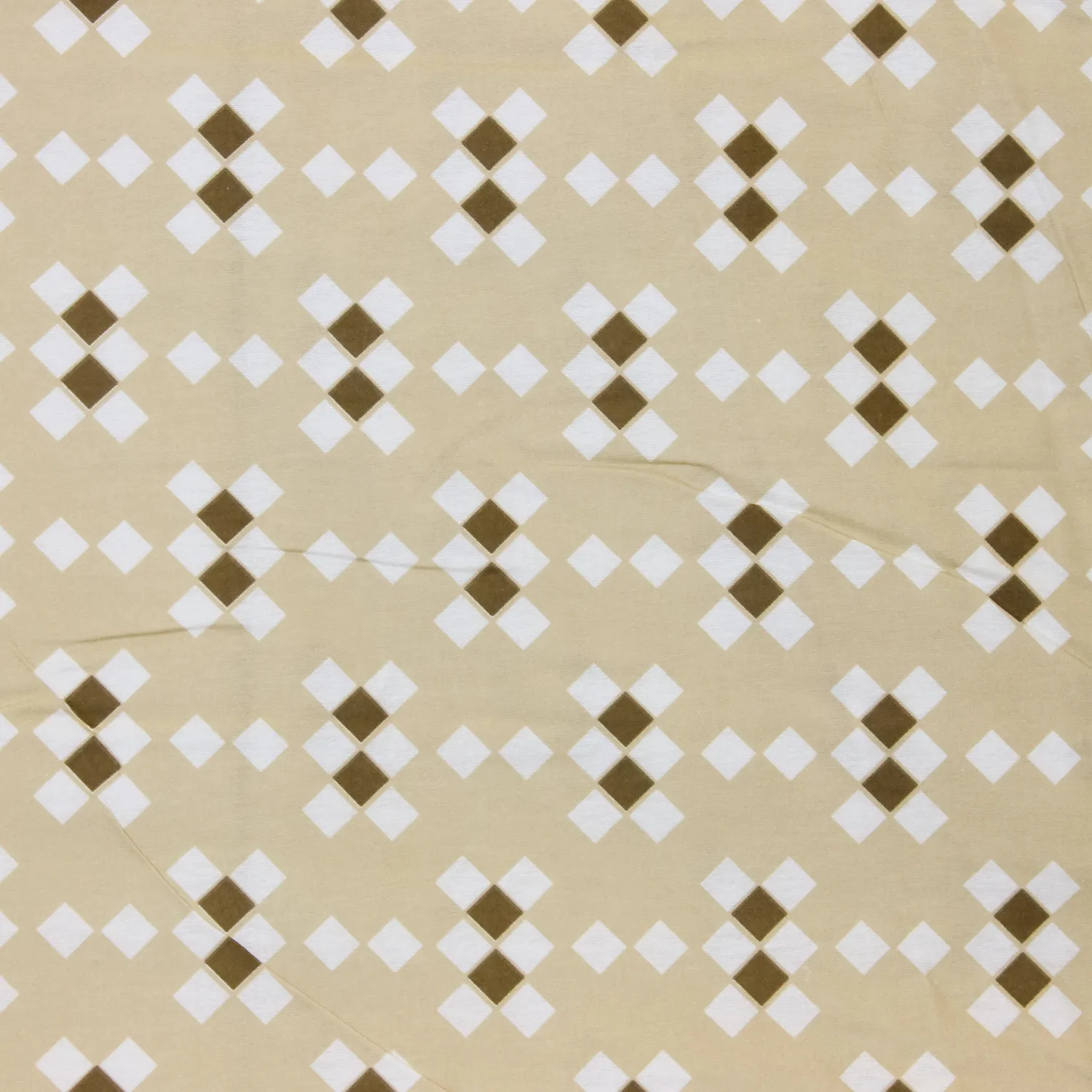 Lakenstof flanel beige met vierkant motief