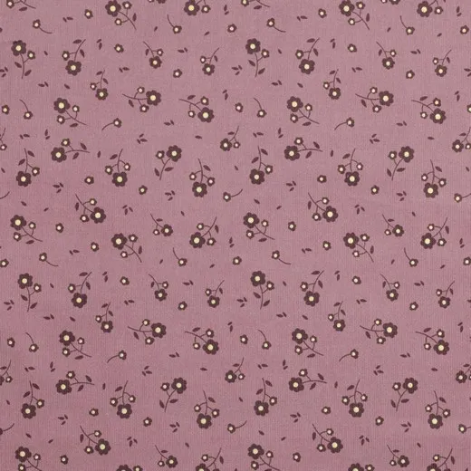 Ribfluweel mauve met bloemen en gouden foil - Poppy