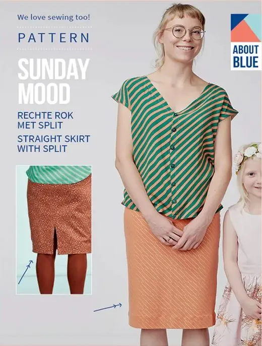 Patroon rechte rok met split -  'Sunday Mood' - About blue fabrics