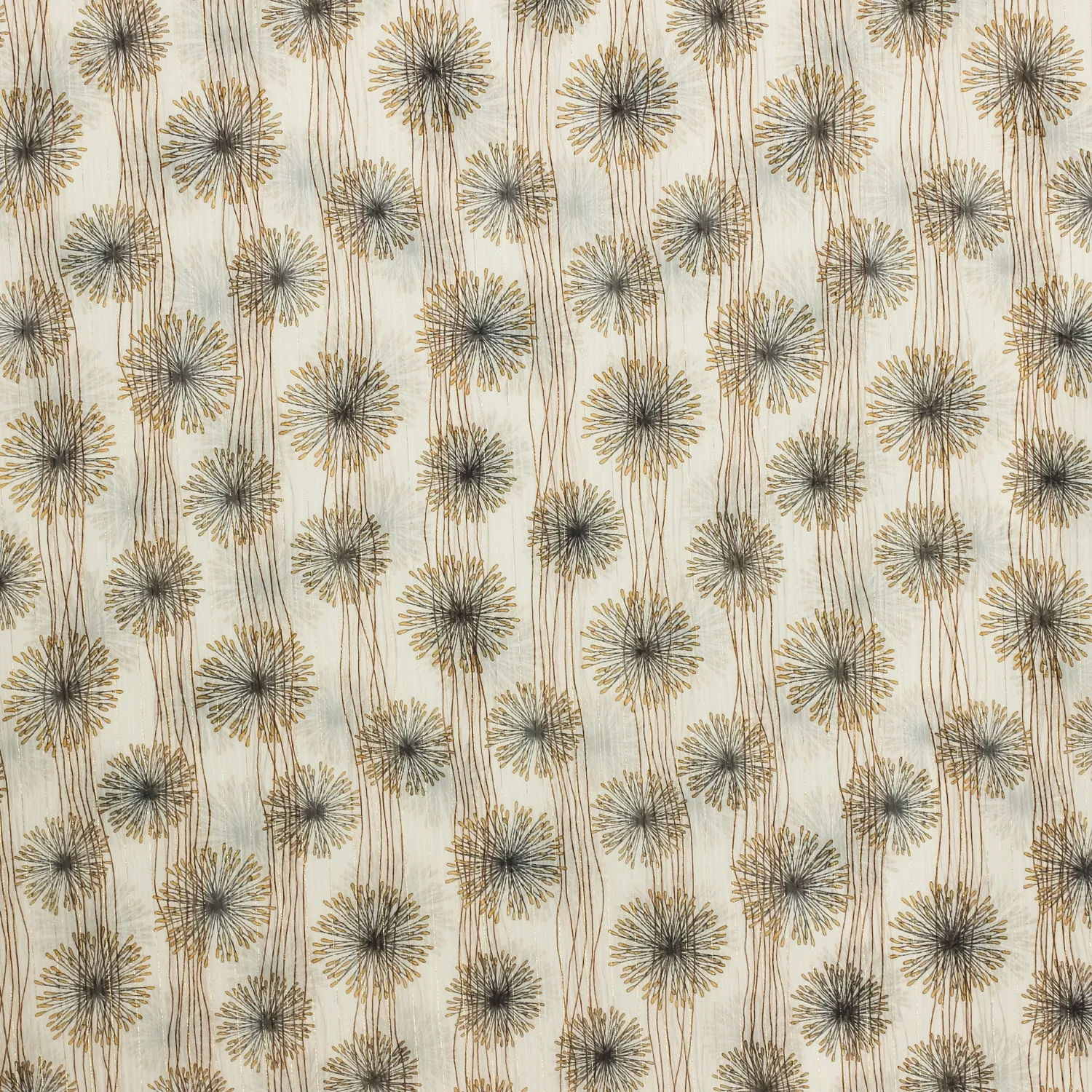 Voile taupe met bloemen en gouden lurex - Knipmode