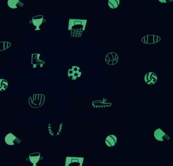 Tricot donkerblauw met glow in the dark basketbalfiguren - Katia Fabrics