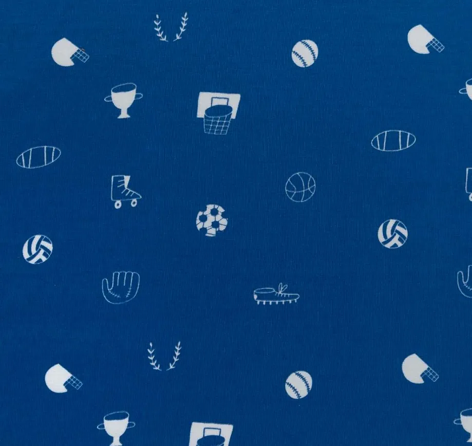 Tricot donkerblauw met glow in the dark basketbalfiguren - Katia Fabrics