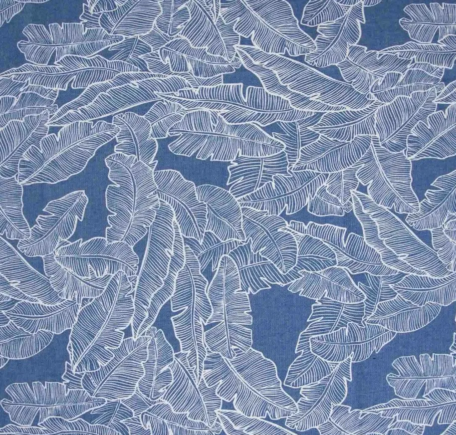 Katoen jeansblauw met witte bladeren - Katia Fabrics