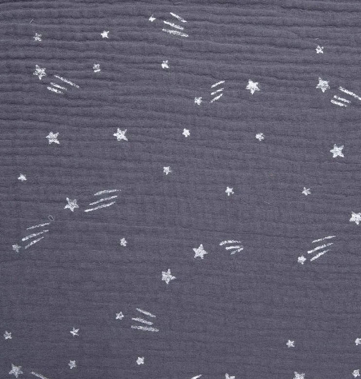Double gauze grijs met licht glinsterende vallende sterren - Katia Fabrics
