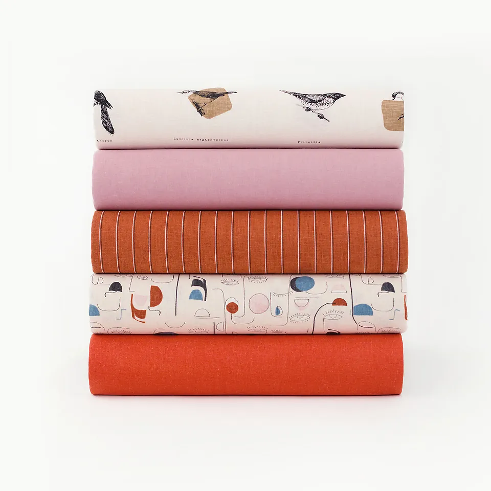 Linnen/viscose zacht roze met vogels 'ornithology' - See you at six