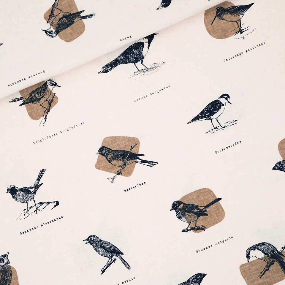 Linnen/viscose zacht roze met vogels 'ornithology' - See you at six