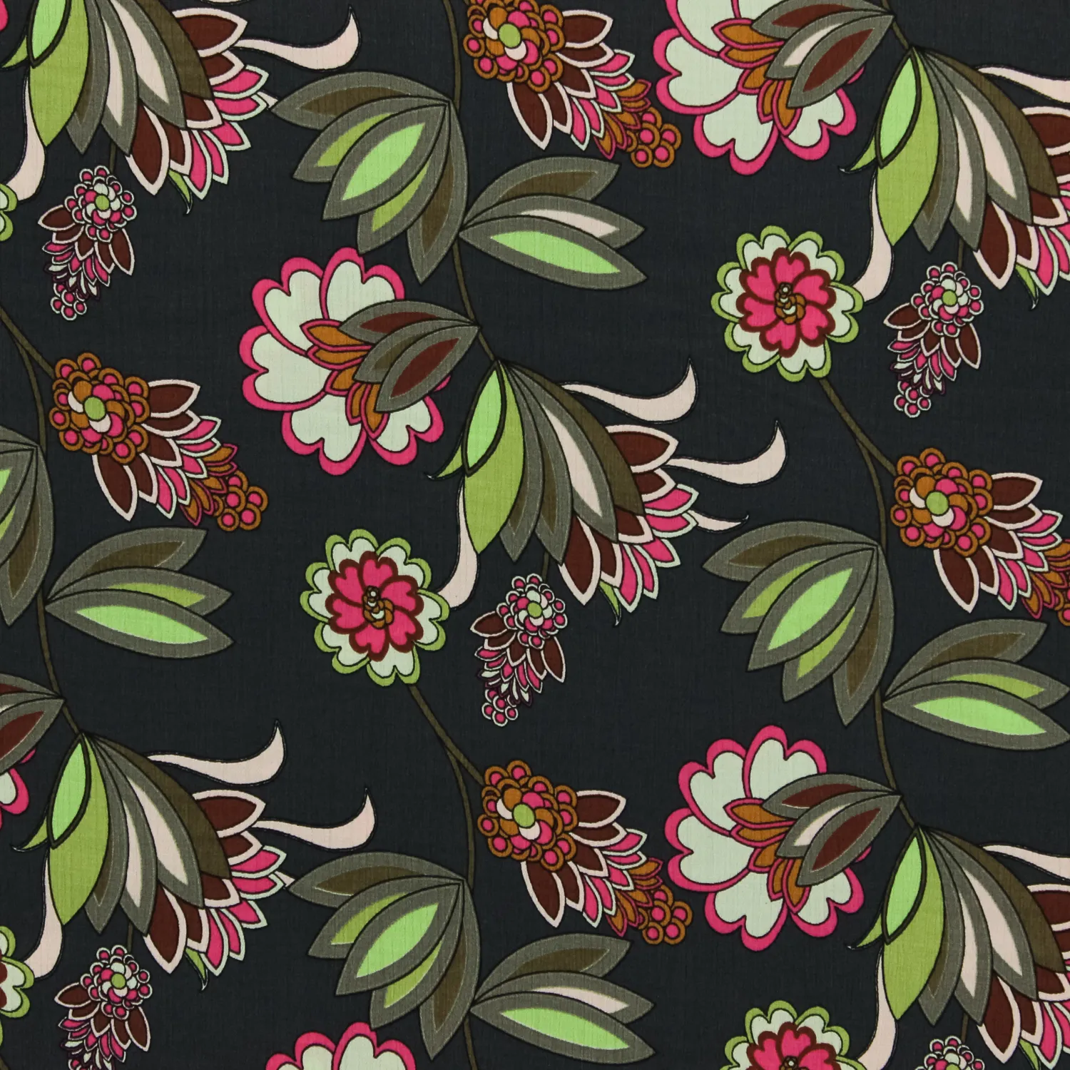 Viscose crêpe donkergroen met bloemen - Knipmode