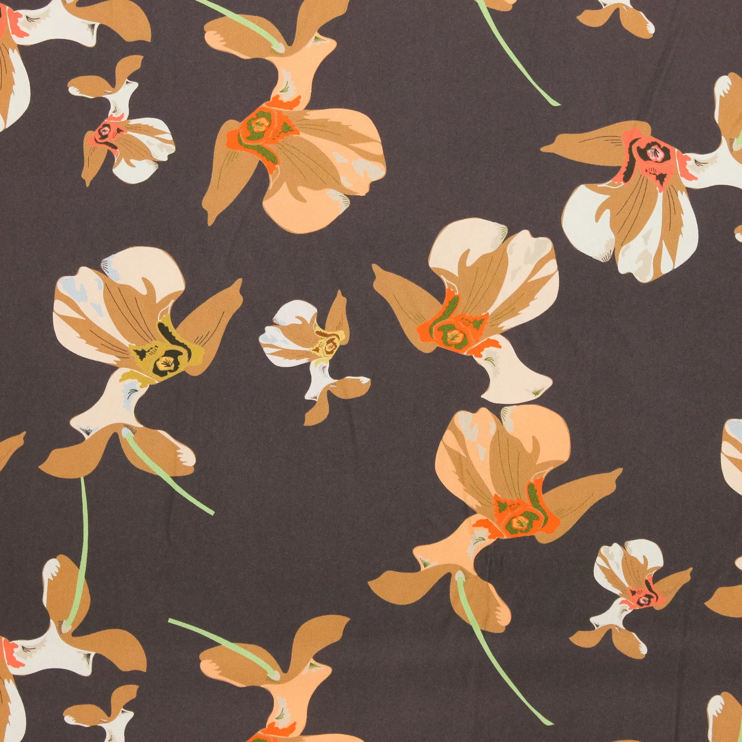 Viscose bruin met orchideeën - Knipmode
