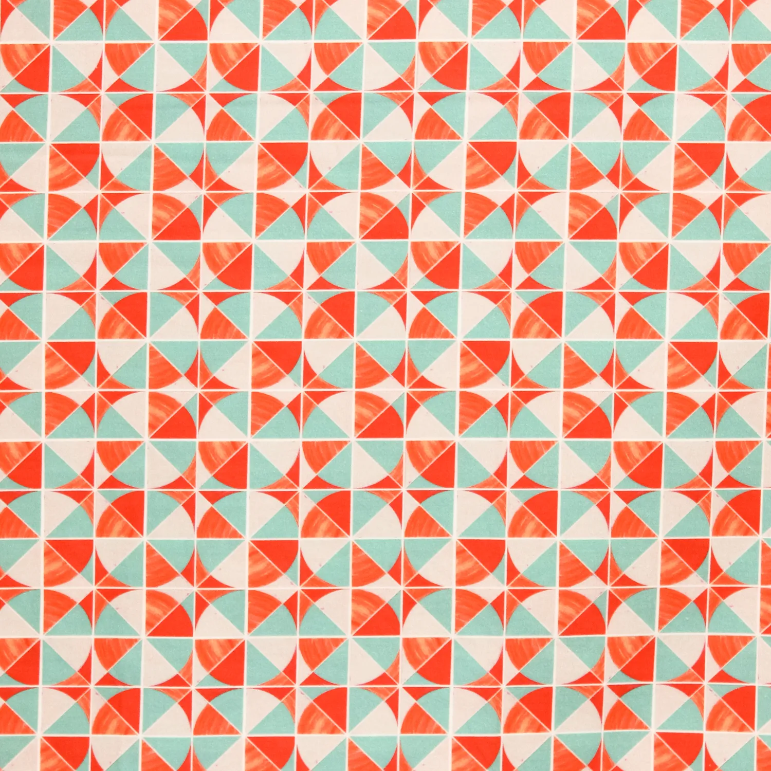 Katoen oranje/blauw geometrisch patroon