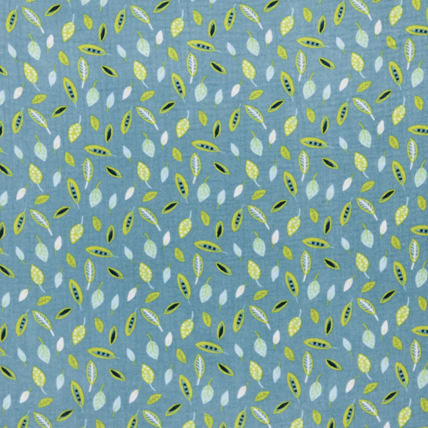 Double gauze blauw met groene blaadjes